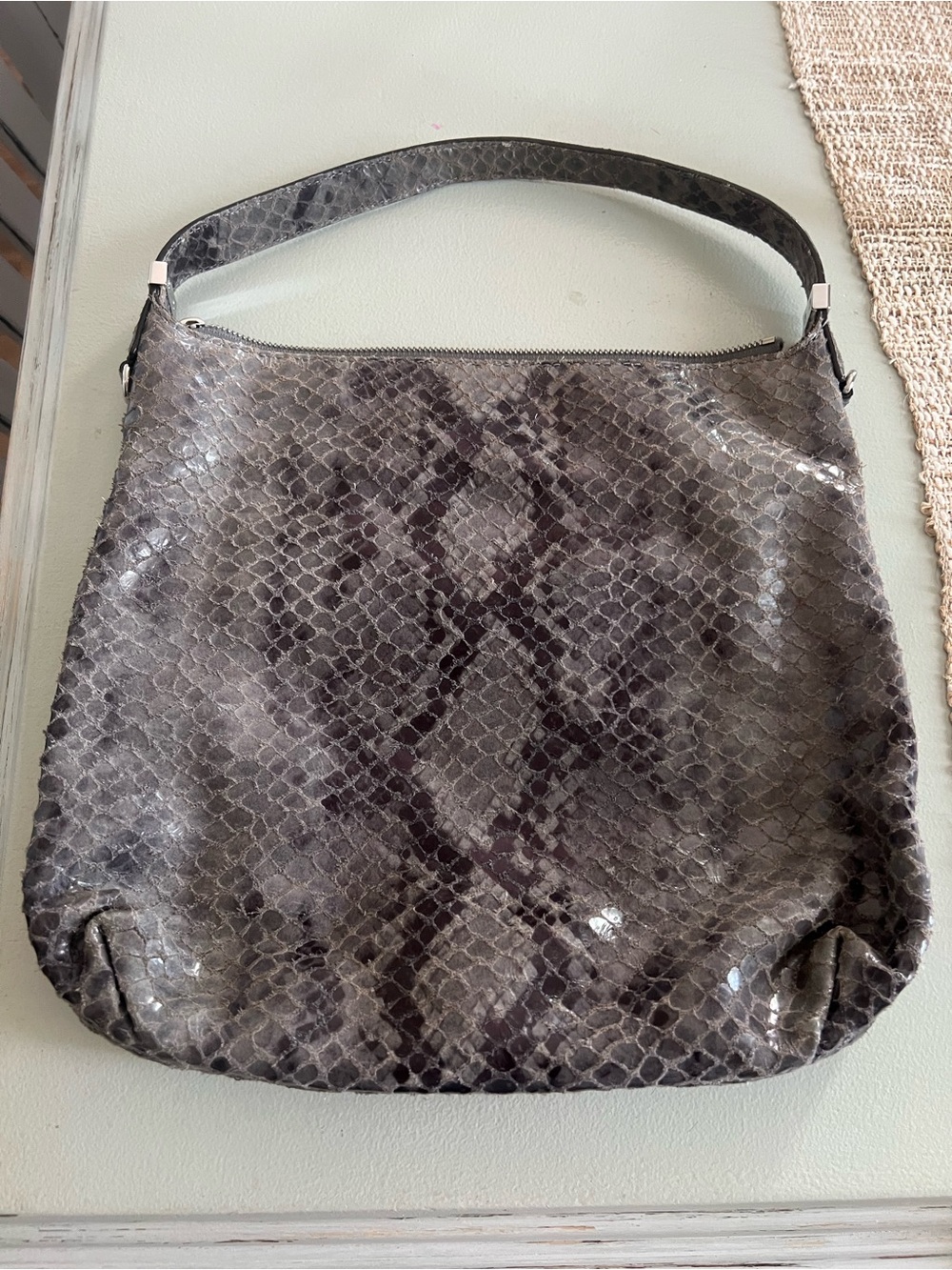 Michael Kors Grey Snake-Print Shoulder Hobo